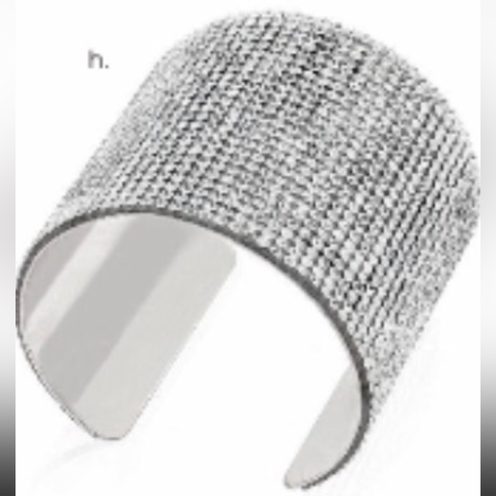 Silver Rhinestone Cuff Bracelet with High Shine and Textured Surface